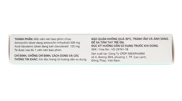 Claminat IMP 625 trị nhiễm khuẩn (2 vỉ x 7 viên)