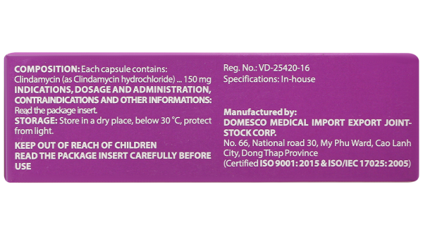 Clindamycin 150mg điều trị nhiễm khuẩn (5 vỉ x 10 viên)