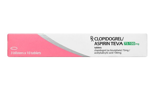 Clopidogrel/Aspirin TEVA 75/100mg trị bệnh mạch vành, nhồi máu cơ tim (3 vỉ x 10 viên)