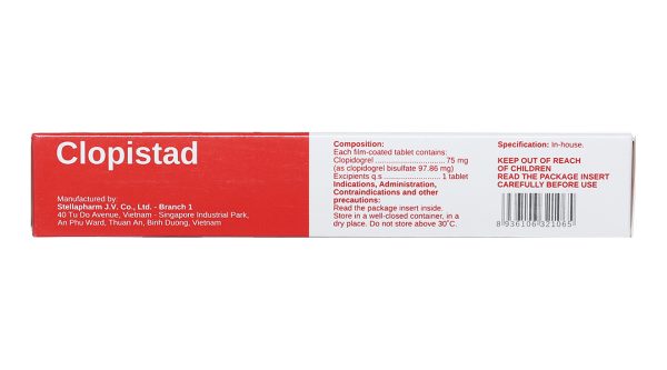 Clopistad 75mg phòng ngừa các biến cố do huyết khối động mạch (3 vỉ x 10 viên)