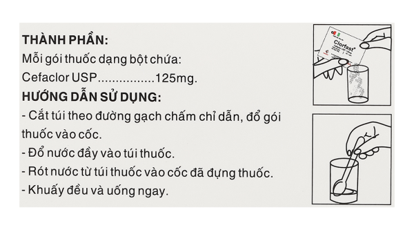 Bột pha hỗn dịch uống Clorfast 125mg trị nhiễm khuẩn (10 gói x 3g)