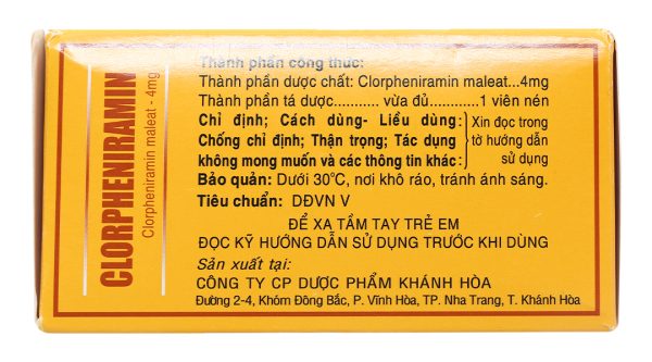 Clorpheniramin Khapharco 4mg trị viêm mũi dị ứng (10 vỉ x 20 viên)