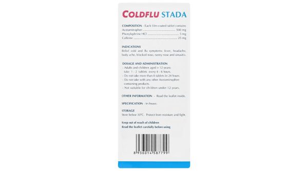 Coldflu Stada trị các triệu chứng cảm cúm: sốt, đau và xung huyết mũi (25 vỉ x 4 viên)