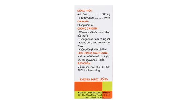Cồn Boric F.T Pharma 3% phòng viêm tai lọ 10ml