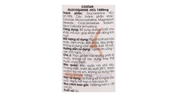 Costar Glucosamine HCL 1500mg bổ sung dưỡng chất cho khớp chai 120 viên