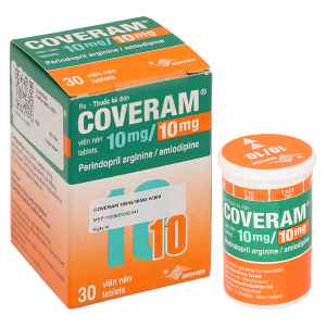 Coveram 10mg/10mg trị tăng huyết áp, mạch vành hộp 30 viên