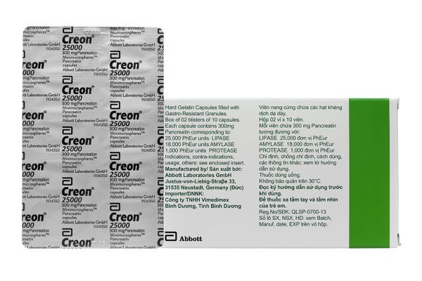 Creon 25000 bổ sung men tụy (2 vỉ x 10 viên)