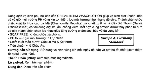 Dung dịch vệ sinh phụ nữ Crevil chống viêm, cân bằng pH chai 300ml