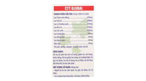 Siro CTT Global hỗ trợ giảm ho, bổ phổi chai 100ml