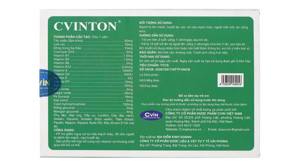 Cvinton giảm nguy cơ xơ vữa, tốt cho người bệnh tim mạch hộp 60 viên