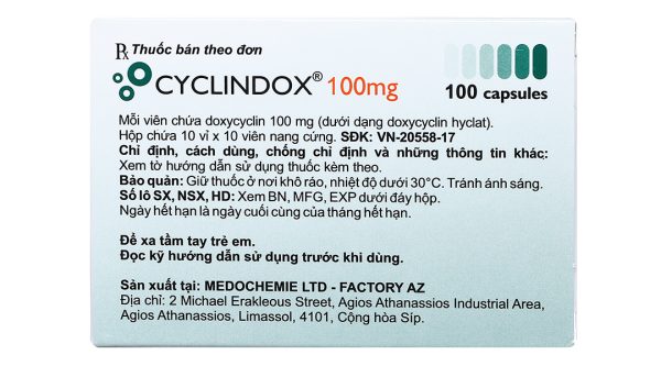 Cyclindox 100mg trị nhiễm khuẩn (10 vỉ x 10 viên)
