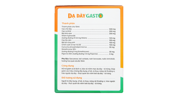 Hỗn dịch Dạ Dày Gasto hỗ trợ giảm acid dịch vị, bảo vệ niêm mạc dạ dày hộp 20 gói x 10ml