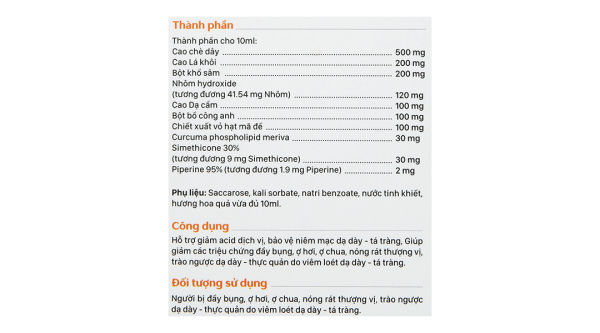 Hỗn dịch Dạ Dày Gasto hỗ trợ giảm acid dịch vị, bảo vệ niêm mạc dạ dày hộp 20 gói x 10ml
