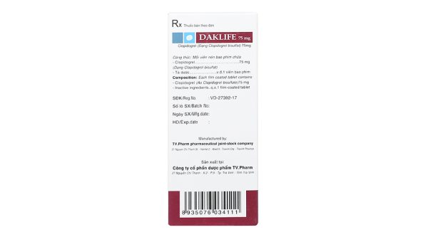 Daklife 75mg phòng và trị huyết khối (3 vỉ x 10 viên)