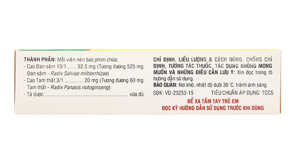 Đan Sâm - Tam Thất phòng và chứng trị đau thắt ngực (4 vỉ x 10 viên)