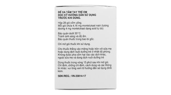 Thuốc cốm Singulair 4mg trị hen phế quản mạn tính hộp 28 gói