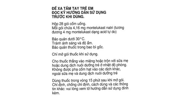 Thuốc cốm Singulair 4mg trị hen phế quản mạn tính hộp 28 gói