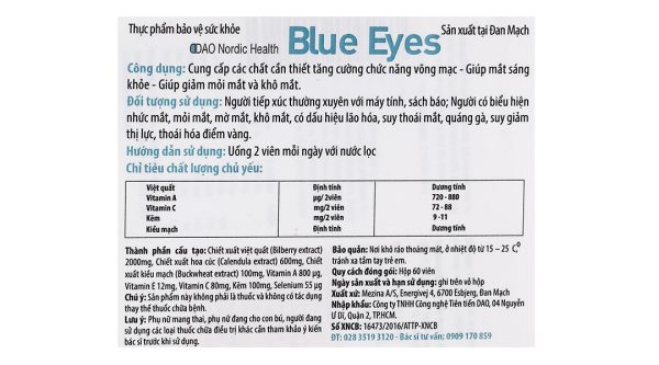 Dao Nordic Health Blue Eyes tăng cường chức năng võng mạc chai hộp 60 viên