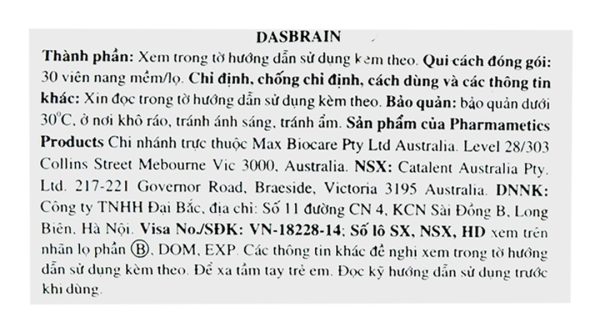 Dasbrain bổ não, tăng cường miễn dịch lọ 30 viên