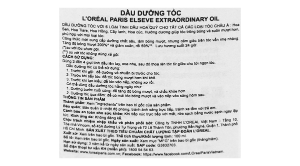 Dầu dưỡng tóc L'Oréal Paris Elseve Extraordinary Oil giúp tóc bóng mượt chai 100ml