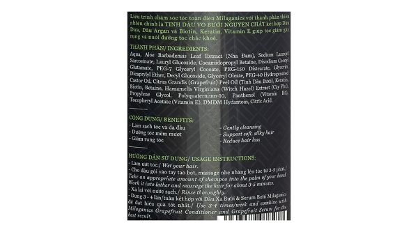 Dầu gội bưởi Milaganics ngừa rụng tóc, kích thích mọc tóc chai 280ml