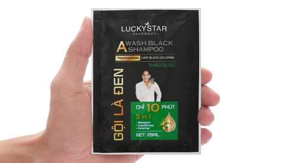Dầu gội đen Lucky Star phủ bạc làm đen tóc hộp 8 gói x 25ml