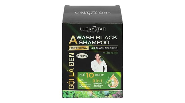 Dầu gội đen Lucky Star phủ bạc làm đen tóc hộp 8 gói x 25ml