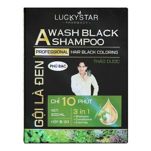 Dầu gội đen Lucky Star phủ bạc làm đen tóc hộp 8 gói x 25ml