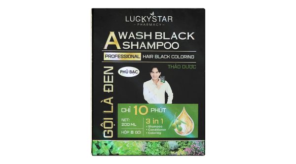 Dầu gội đen Lucky Star phủ bạc làm đen tóc hộp 8 gói x 25ml