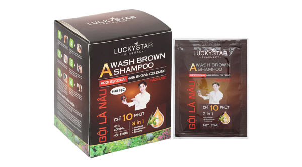Dầu gội nâu Lucky Star phủ bạc làm nâu tóc hộp 8 gói x 25ml