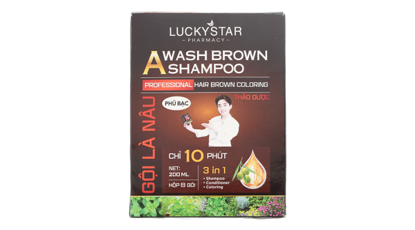 Dầu gội nâu Lucky Star phủ bạc làm nâu tóc hộp 8 gói x 25ml