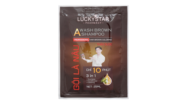 Dầu gội nâu Lucky Star phủ bạc làm nâu tóc hộp 8 gói x 25ml