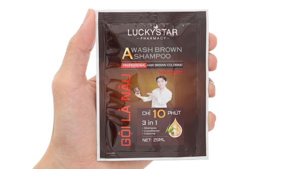Dầu gội nâu Lucky Star phủ bạc làm nâu tóc hộp 8 gói x 25ml