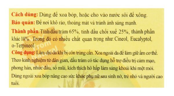 Dầu tràm Tiên Ông làm dịu da, giữ ấm cơ thể chai 45ml
