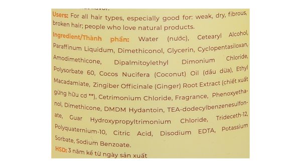 Dầu xả thảo dược Gừng dừa Cocay Hoala giúp tóc mềm mượt, giảm khô xơ chai 440g