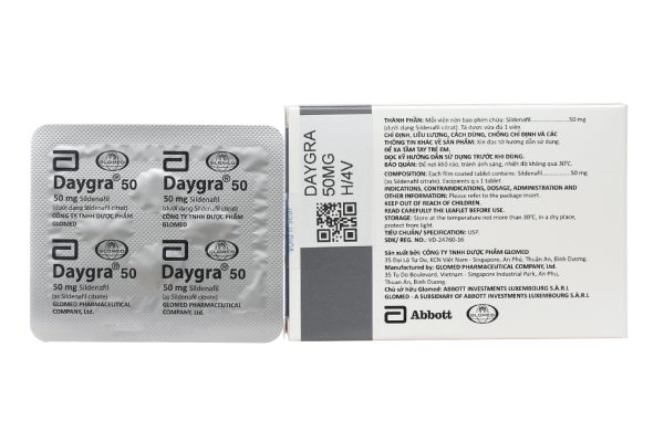 Daygra 50 trị rối loạn cương dương (1 vỉ x 4 viên)