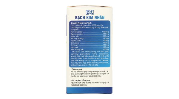 DC Bạch Kim Nhân hỗ trợ lợi tiểu, giảm nguy cơ sỏi tiết niệu hộp 45 viên