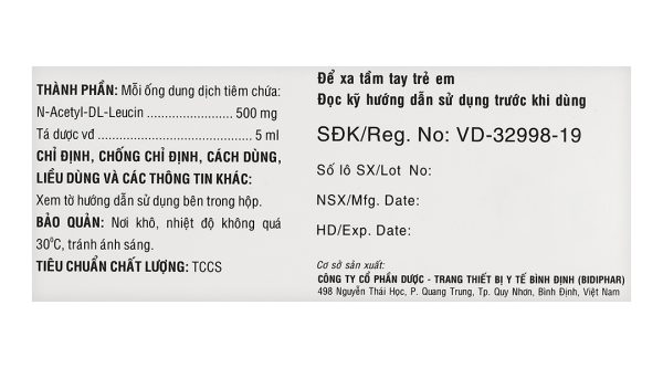 Dung dịch tiêm Aleucin 500mg/5ml điều trị triệu chứng chóng mặt (10 ống x 5ml)