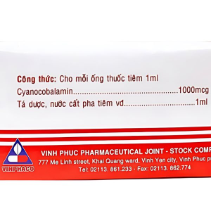 Dung dịch tiêm Vitamin B12 Vinphaco 1000mcg/ml điều trị trường hợp thiếu máu (100 ống x 1ml)