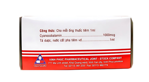Dung dịch tiêm Vitamin B12 Vinphaco 1000mcg/ml điều trị trường hợp thiếu máu (100 ống x 1ml)