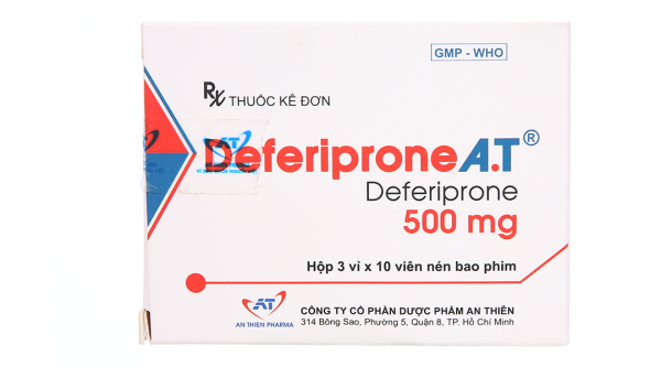 Deferiprone A.T 500mg trị quá tải sắt ở bệnh nhân Thalassemia (3 vỉ x 10 viên)