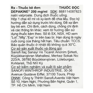 Dung dịch uống Depakine 200mg/ml điều trị các thể động kinh khác nhau chai 40ml