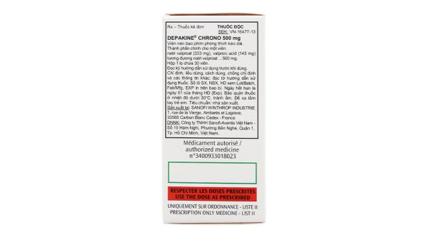 Depakine Chrono 500mg trị các thể động kinh, dự phòng hưng cảm lọ 30 viên