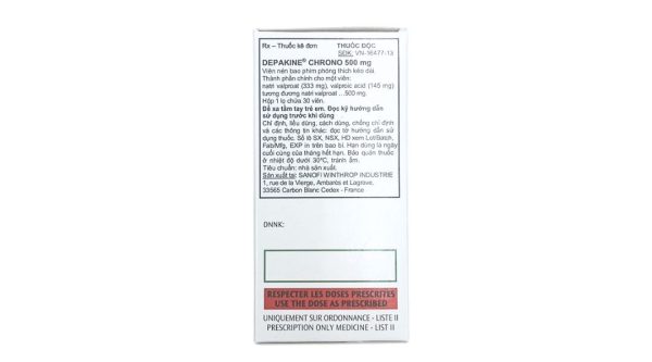 Depakine Chrono 500mg trị các thể động kinh, dự phòng hưng cảm lọ 30 viên