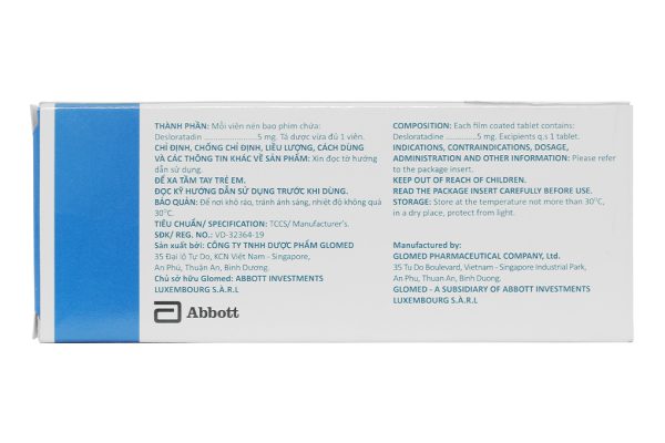 Deslornine 5mg làm giảm các triệu chứng của viêm mũi dị ứng, mày đay (1 vỉ x 10 viên)