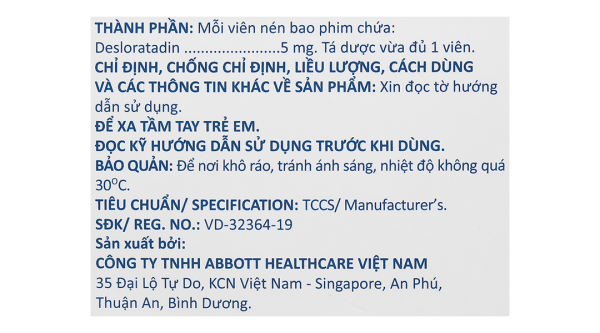 Deslornine 5mg làm giảm các triệu chứng của viêm mũi dị ứng, mày đay (3 vỉ x 10 viên)