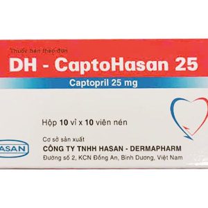 DH-Captohasan 25 điều trị tăng huyết áp, suy tim, sau nhồi máu cơ tim (10 vỉ x 10 viên)