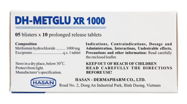 DH-Metglu XR 1000 trị đái tháo đường tuýp 2 (5 vỉ x 10 viên)