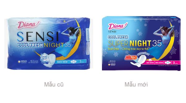 Băng vệ sinh ban đêm Diana Cool Fresh siêu thấm có cánh 35cm gói 3 miếng