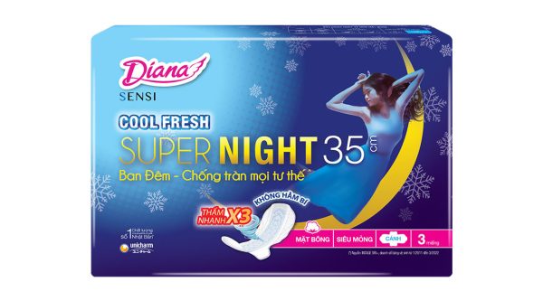 Băng vệ sinh ban đêm Diana Cool Fresh siêu thấm có cánh 35cm gói 3 miếng